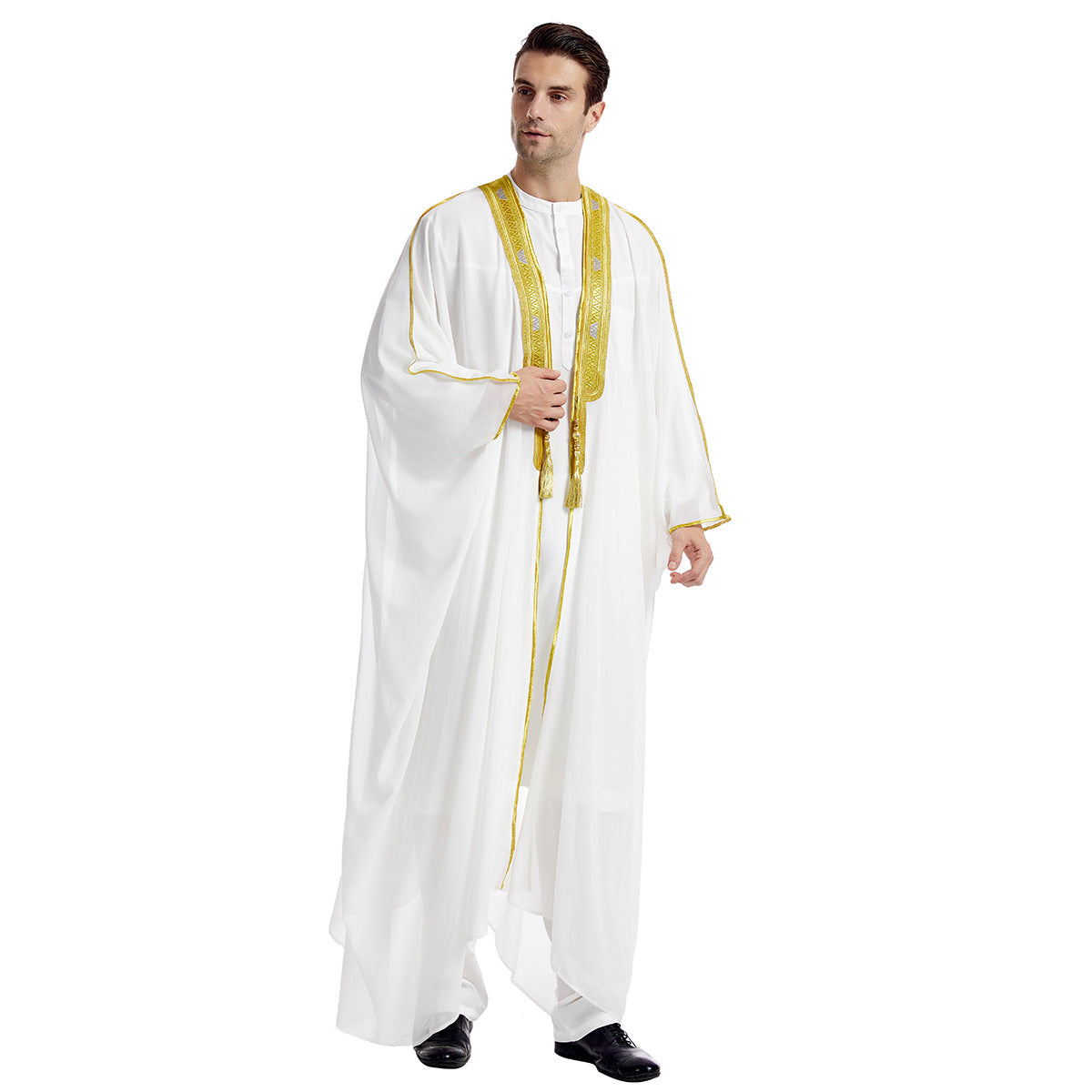 Premium Herren Bisht "Amir" – Traditionelle Überrobe mit Goldstickerei