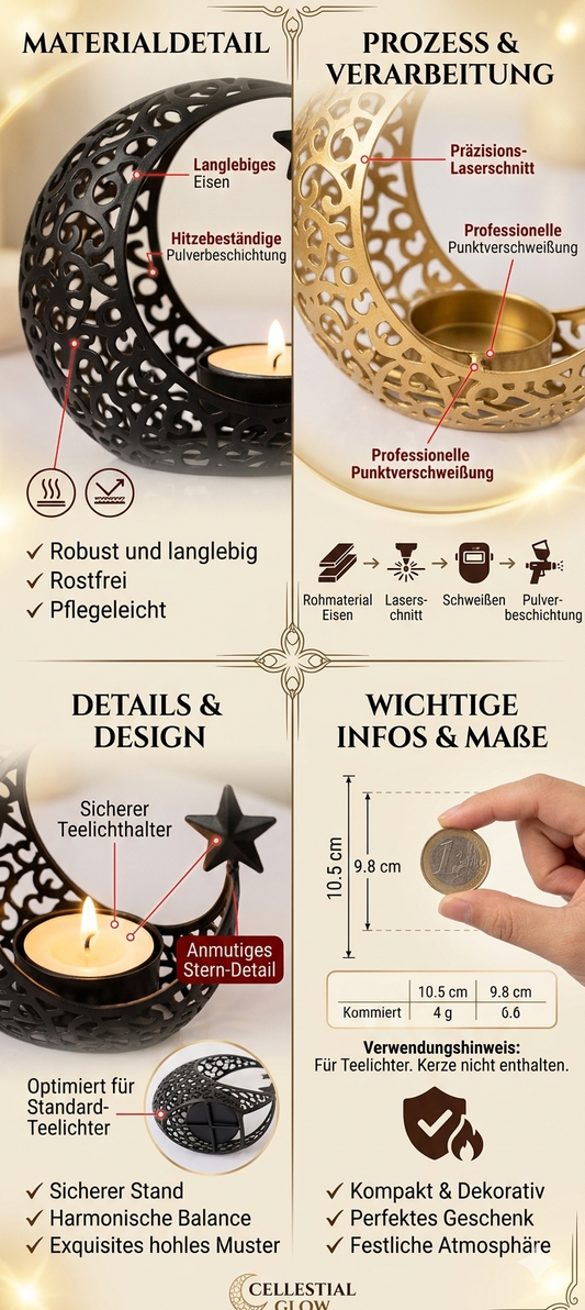Mubarak Moon – Kunstvoller Ramadan & Eid Kerzenhalter aus Metall