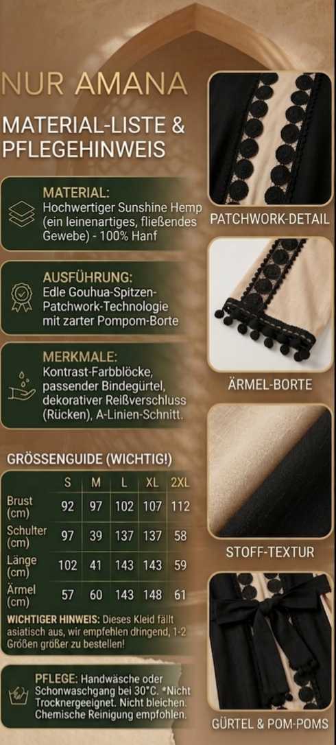 Zainab Patchwork-Abaya– Eleganz in Schwarz & Beige