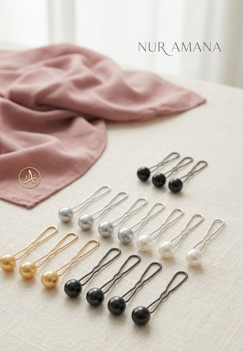 Premium Perlen-Hijab-Clips (12er Set) - Nadelfreier Halt für Kopftücher