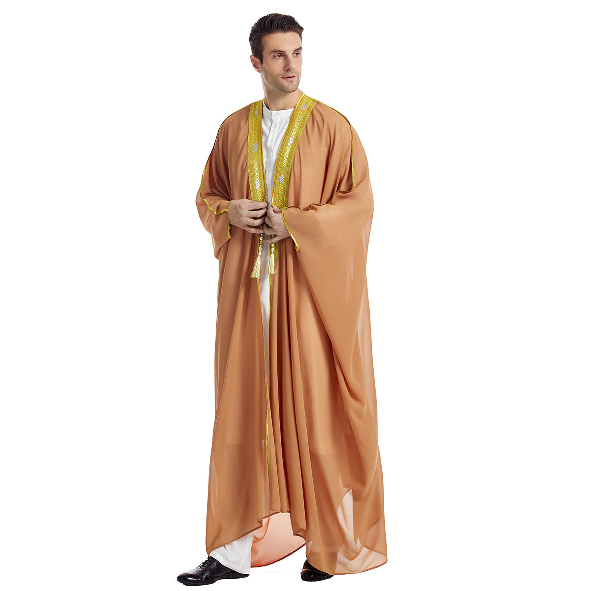 Premium Herren Bisht "Amir" – Traditionelle Überrobe mit Goldstickerei