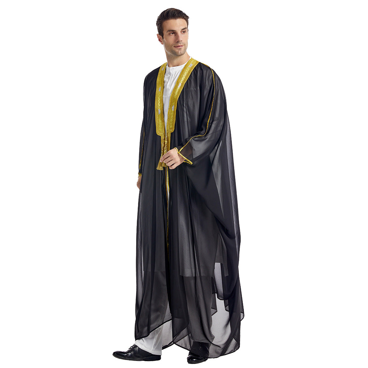 Premium Herren Bisht "Amir" – Traditionelle Überrobe mit Goldstickerei
