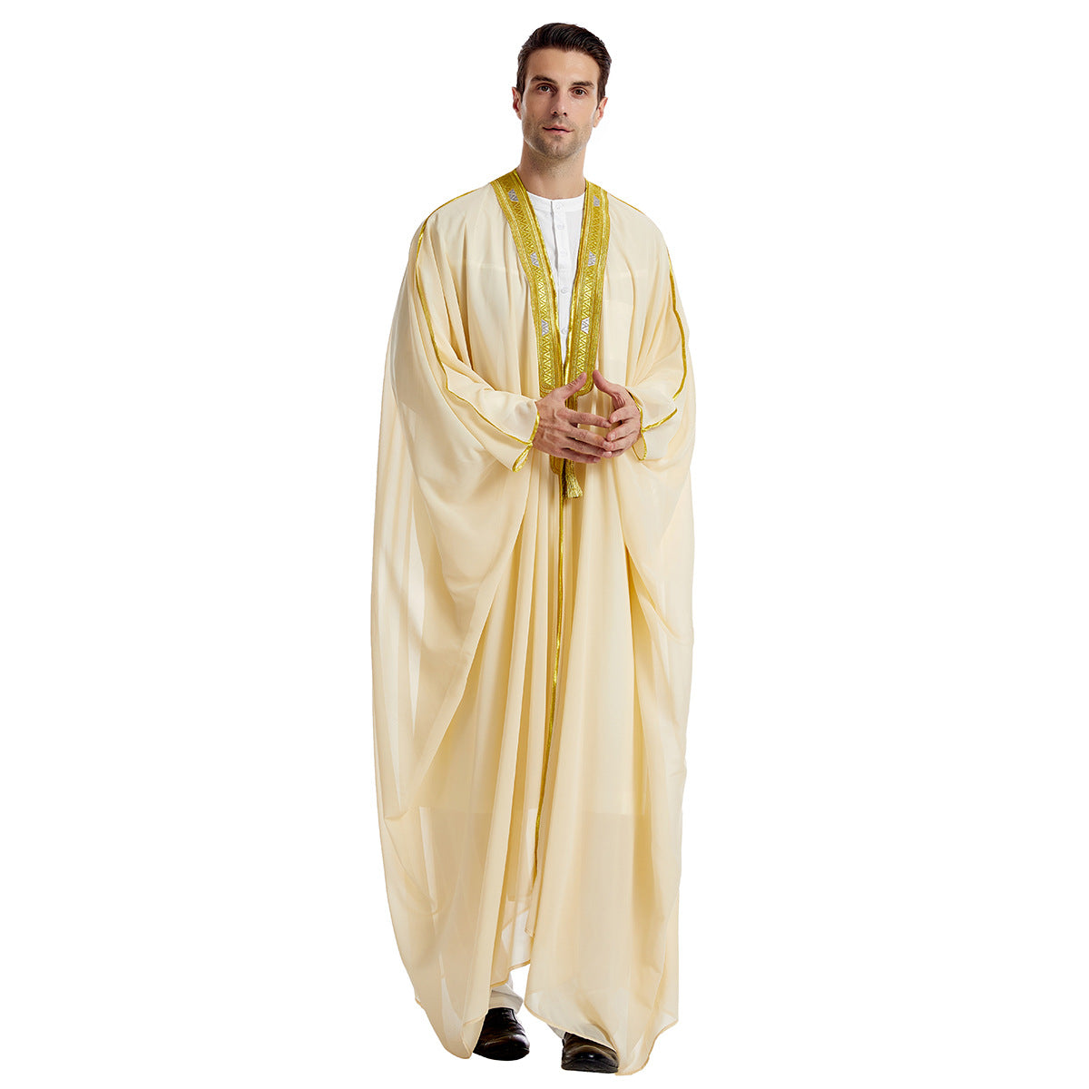 Premium Herren Bisht "Amir" – Traditionelle Überrobe mit Goldstickerei