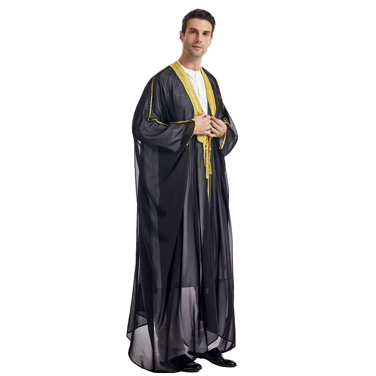 Premium Herren Bisht "Amir" – Traditionelle Überrobe mit Goldstickerei