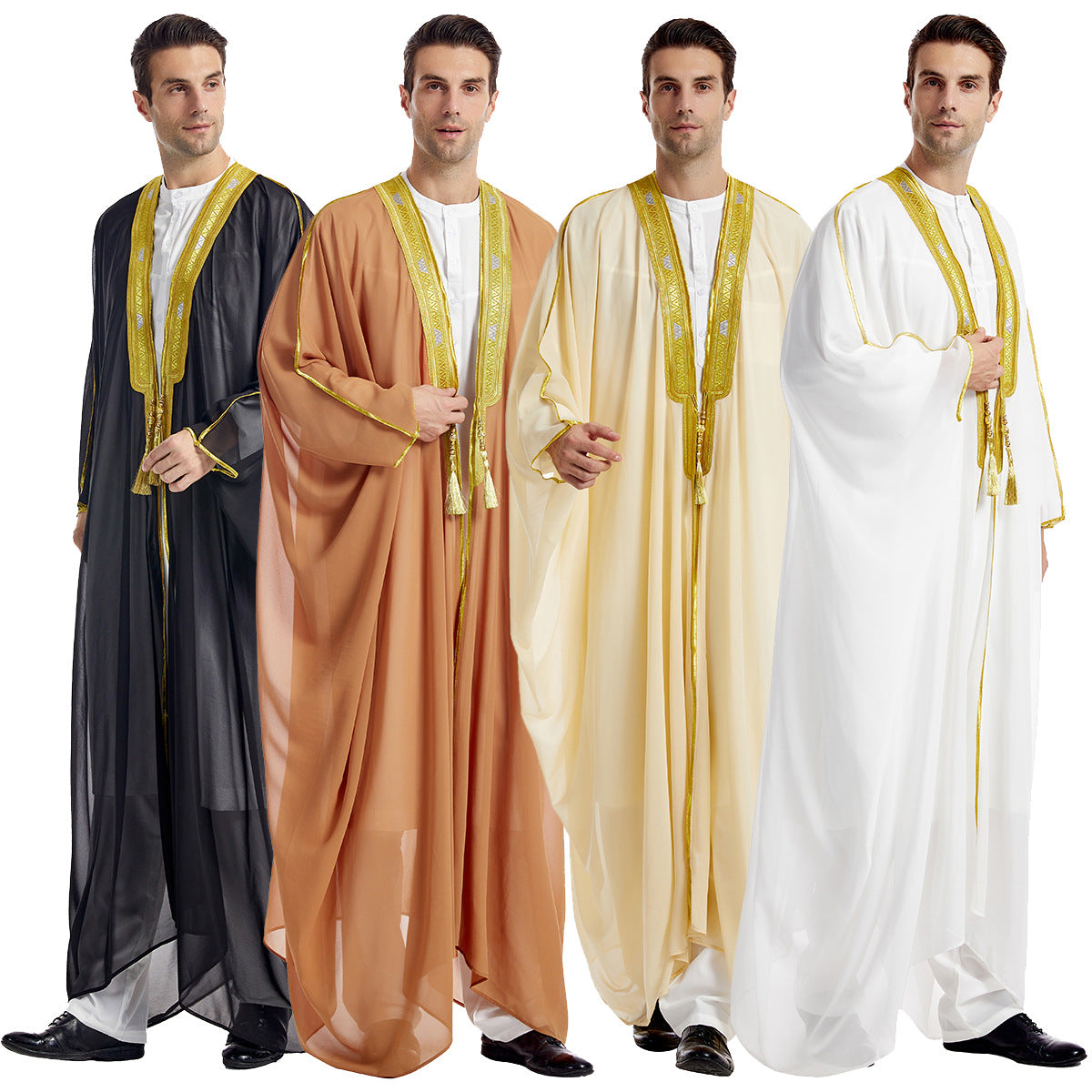 Premium Herren Bisht "Amir" – Traditionelle Überrobe mit Goldstickerei