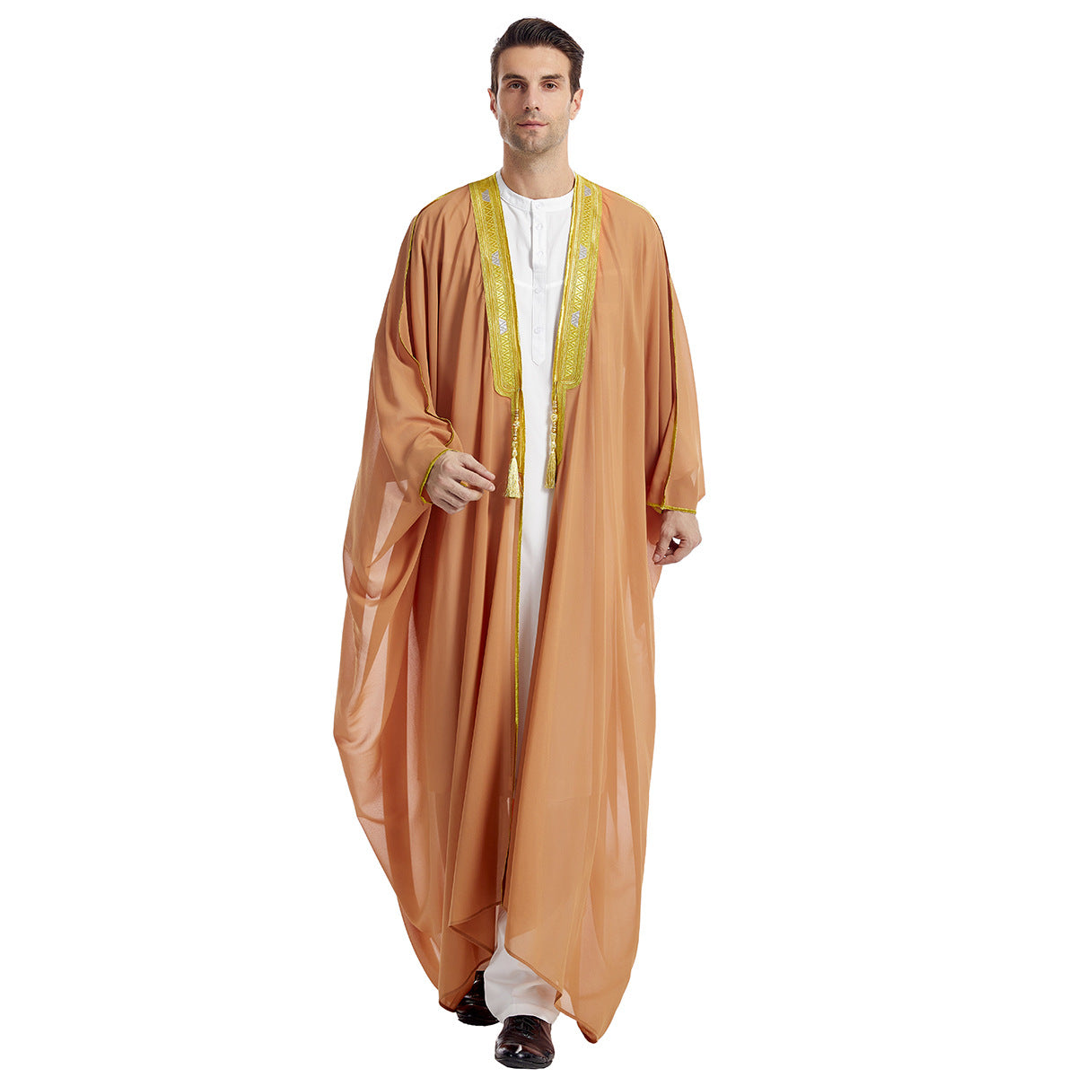 Premium Herren Bisht "Amir" – Traditionelle Überrobe mit Goldstickerei