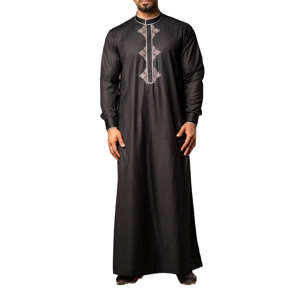 Premium Bestickter Männer-Thobe "Hassan"- Traditionelle Robe mit Silber-Stickerei (Schwarz)