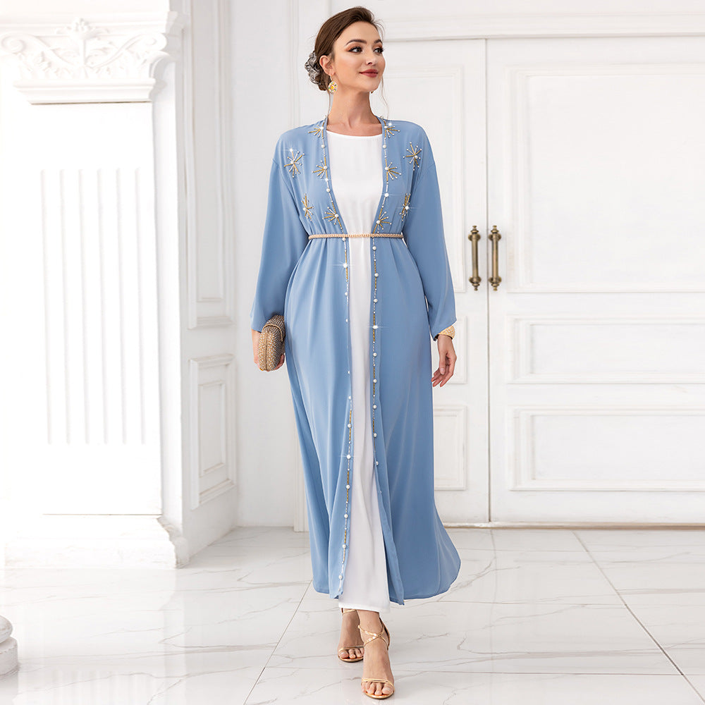 Aya Premium“ Handbestickter Cardigan & Satin-Unterkleid