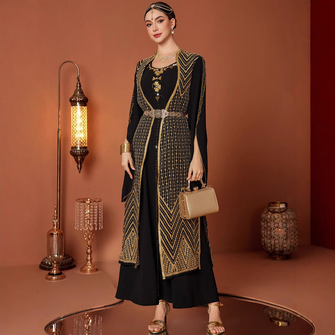 Marokkanisches Kaftan-Kleid „Mia“ – Schwarz mit Gold-Stickerei