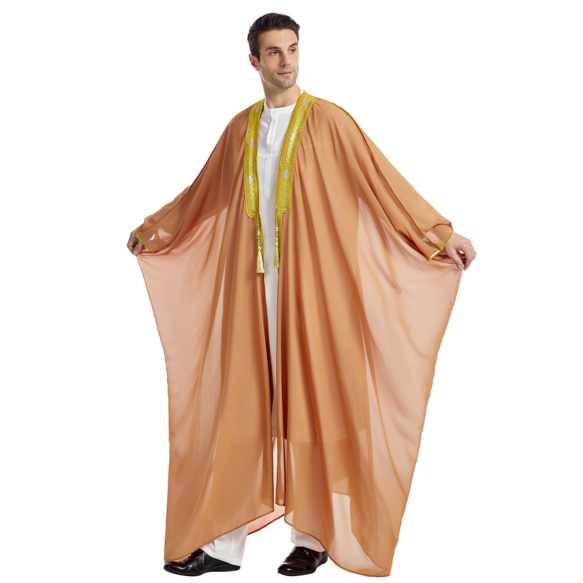 Premium Herren Bisht "Amir" – Traditionelle Überrobe mit Goldstickerei