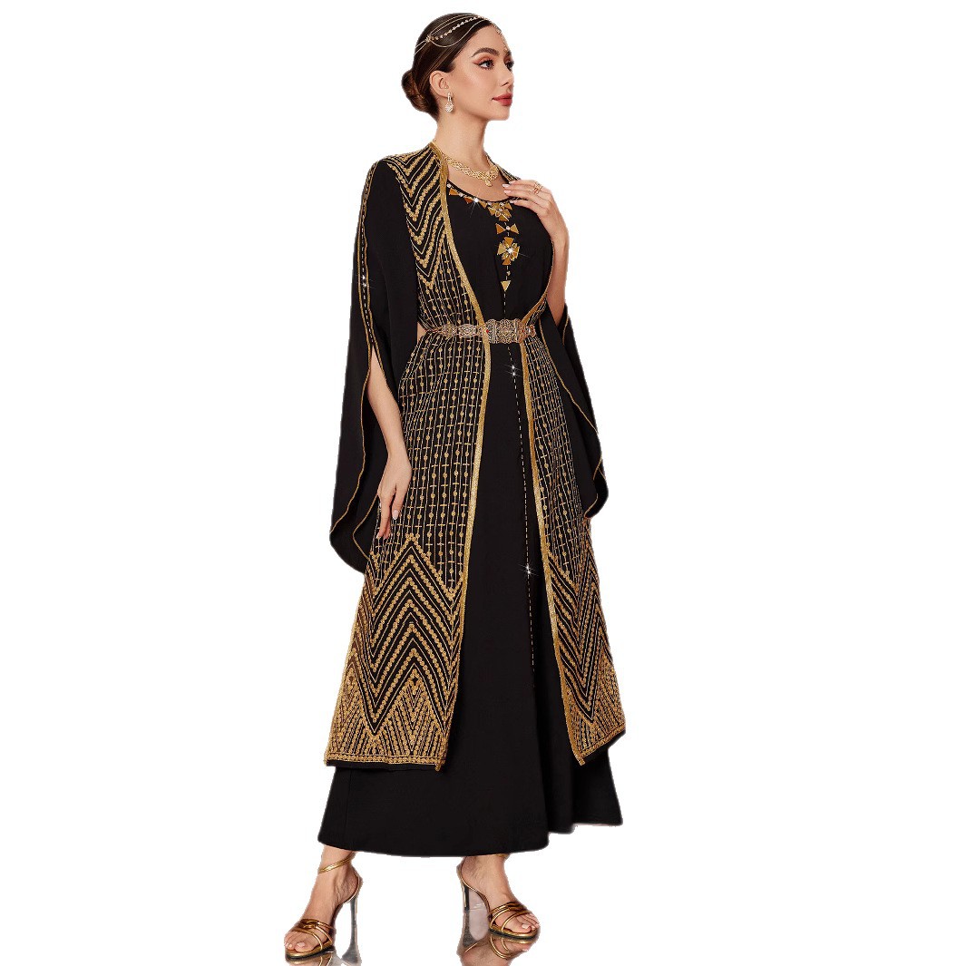 Marokkanisches Kaftan-Kleid „Mia“ – Schwarz mit Gold-Stickerei