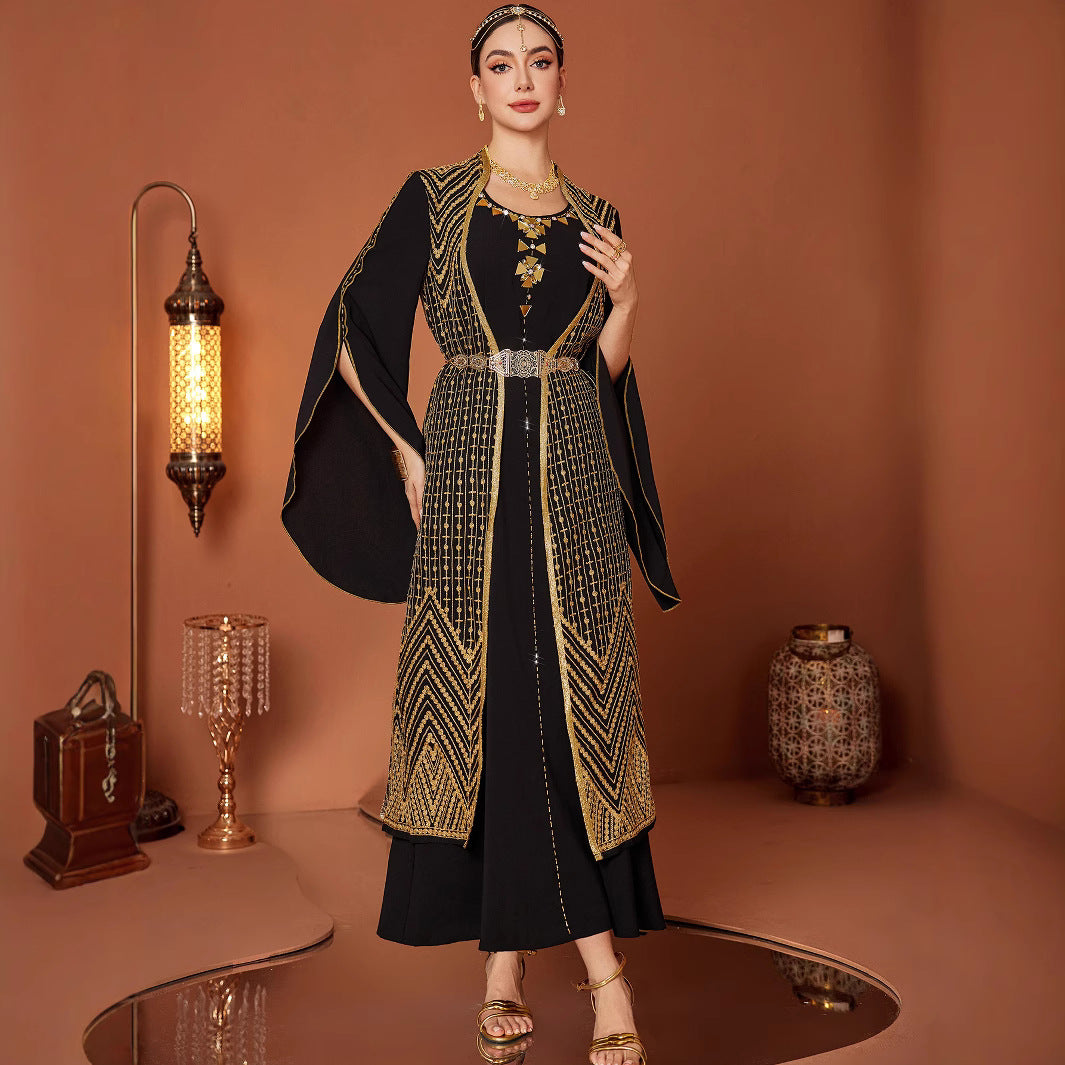 Marokkanisches Kaftan-Kleid „Mia“ – Schwarz mit Gold-Stickerei