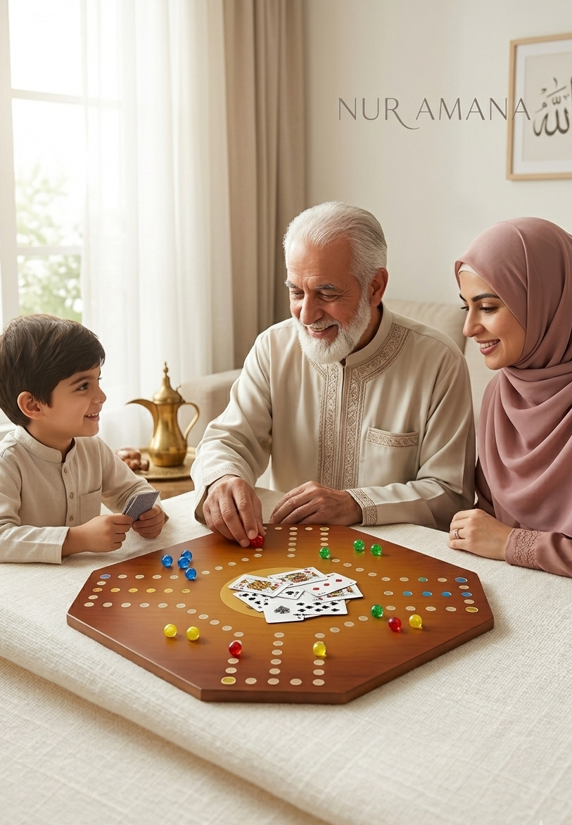 Kulturelles Holz-Brettspiel " Al-Majlis" - Traditionelles Marmor-Poker für die ganze Familie (auf arabisch)