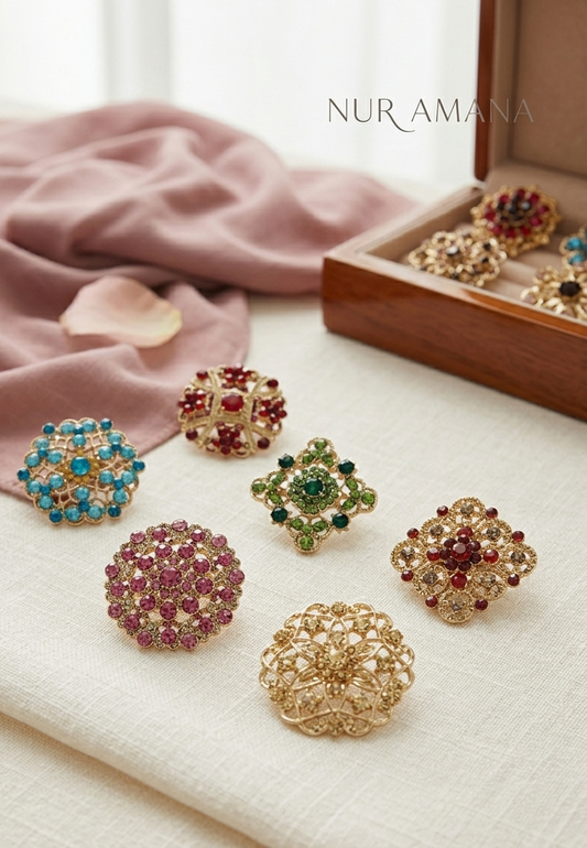 Premium Schmuck-Broschen Set "Zahra" - Funkelnde Akzente für Hijab & Abaya (12er Set)
