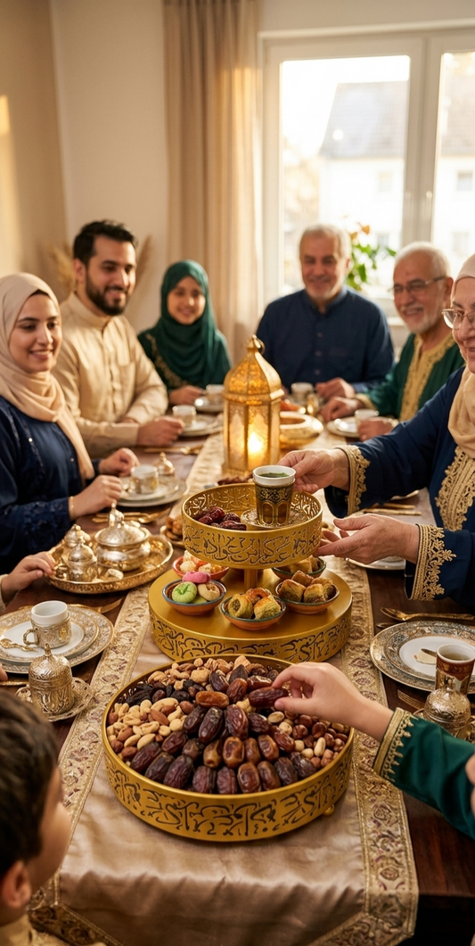 „Barakah“ Gold-Tablett Set mit Kalligrafie – 3-teiliges Servierschalen-Set für Ramadan & Eid Al Adha