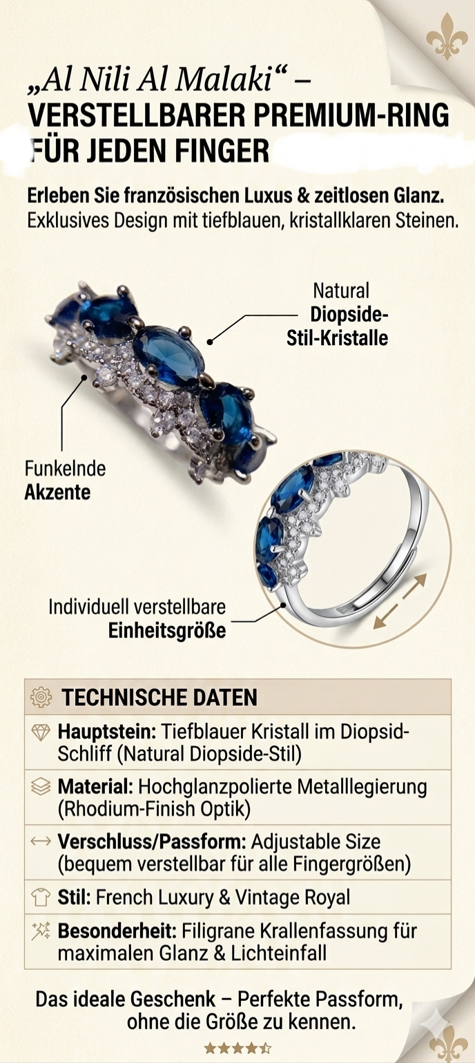 „Layali“ Luxus-Ring – Tiefblauer Diopsid in verstellbarer Fassung