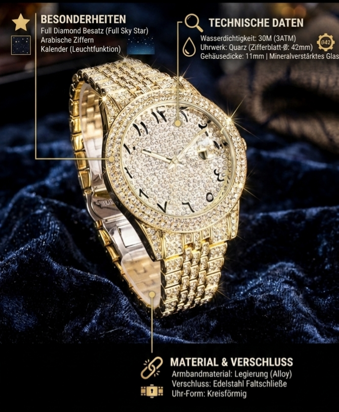 „Celestial Arabic Diamond“ Uhr mit arabischen Ziffern