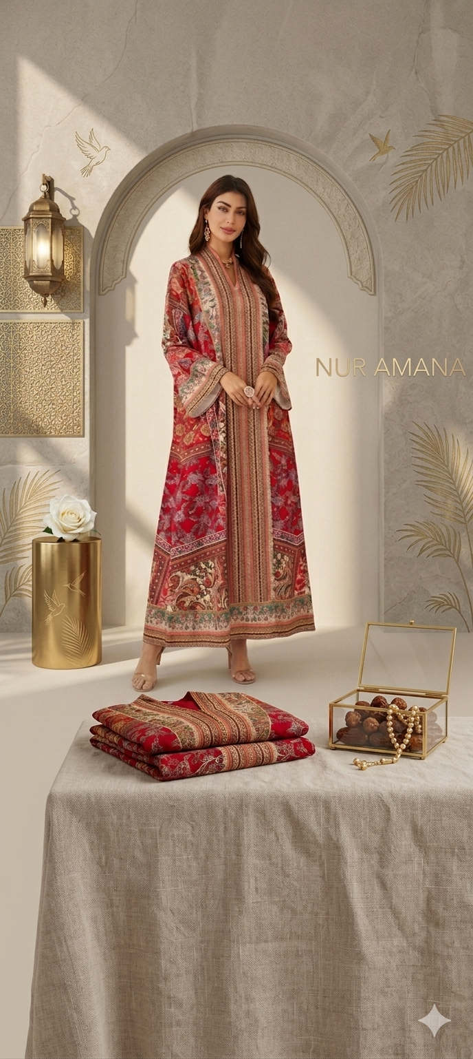 Amani Al-Andalus Abaya – Roter Palast-Garten