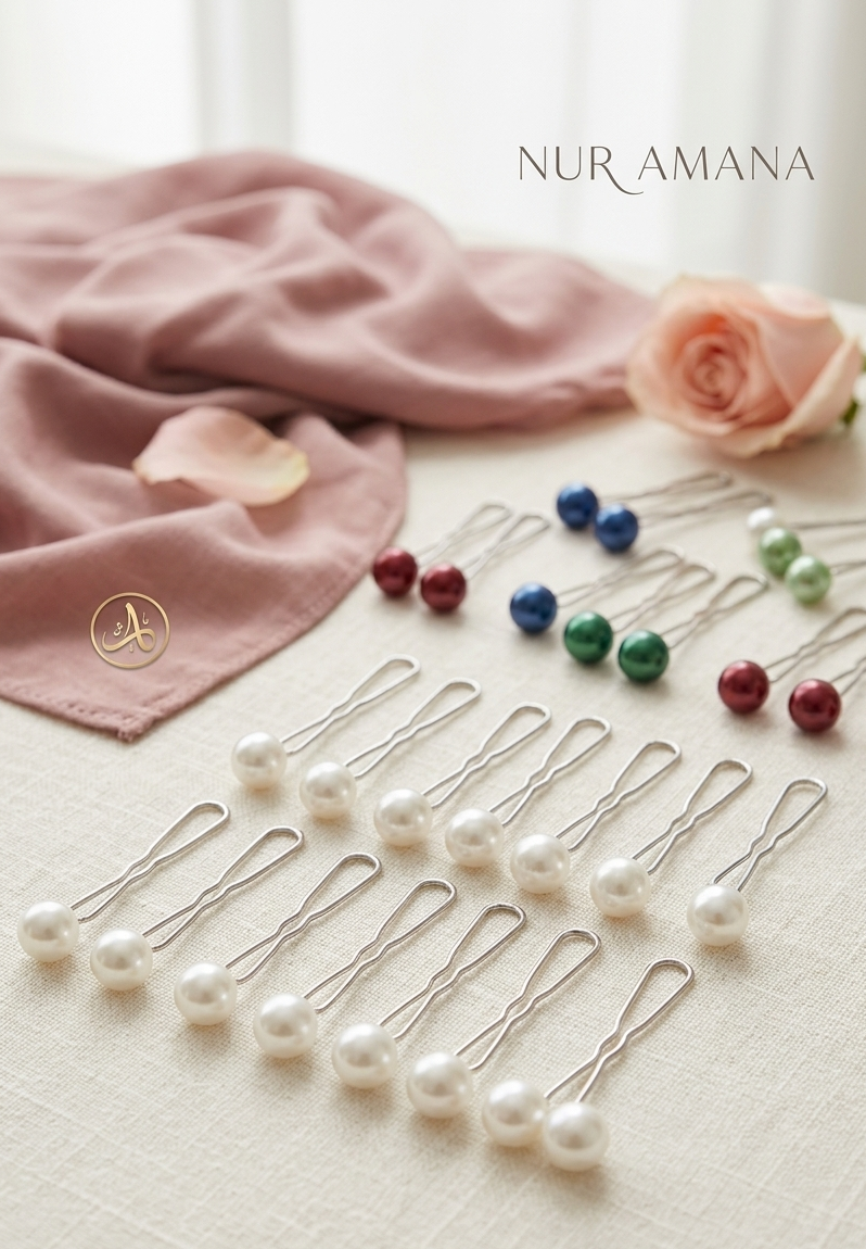 Premium Perlen-Hijab-Clips (12er Set) - Nadelfreier Halt für Kopftücher