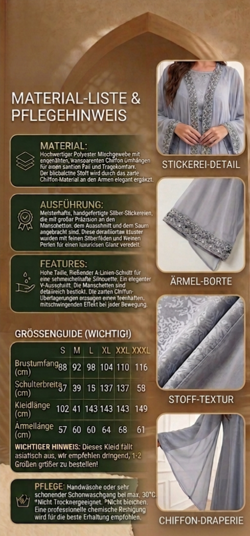 Ayesha Abaya-Set-Himmlische Stickerei & fließende Eleganz in Hellgrau